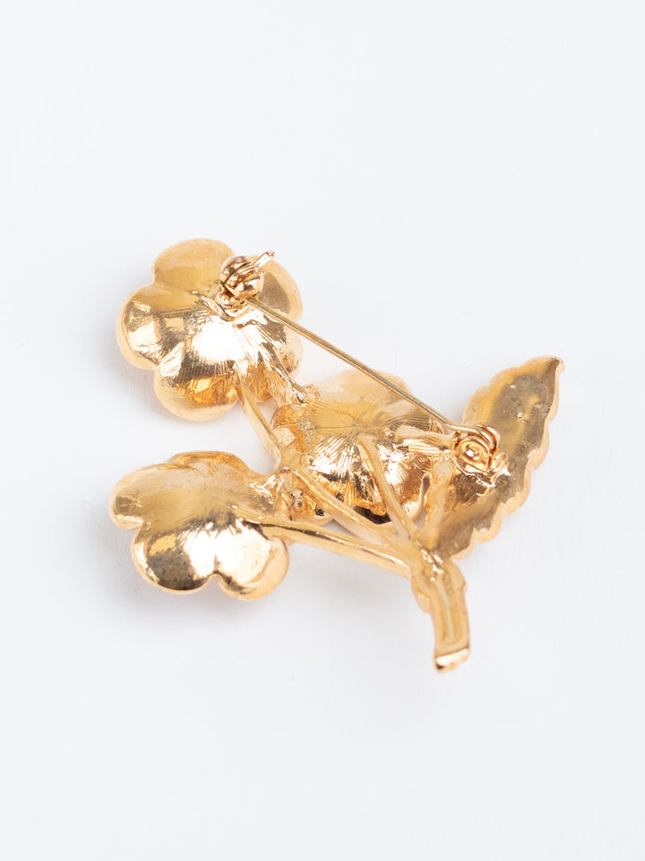 Vintage 80. gadu ziedu raksta piespraude ar mākslīgajiem akmentiņiem