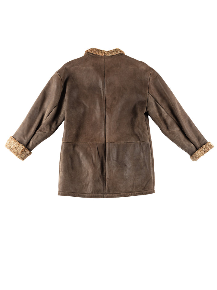 Vintage 80's Men Sheepskin Coat in BrownVN663
