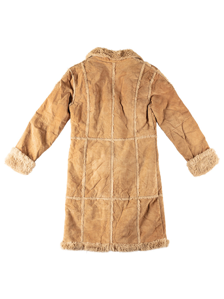 Vintage 80's Women Faux Sheepskin Coat in BrownMN363