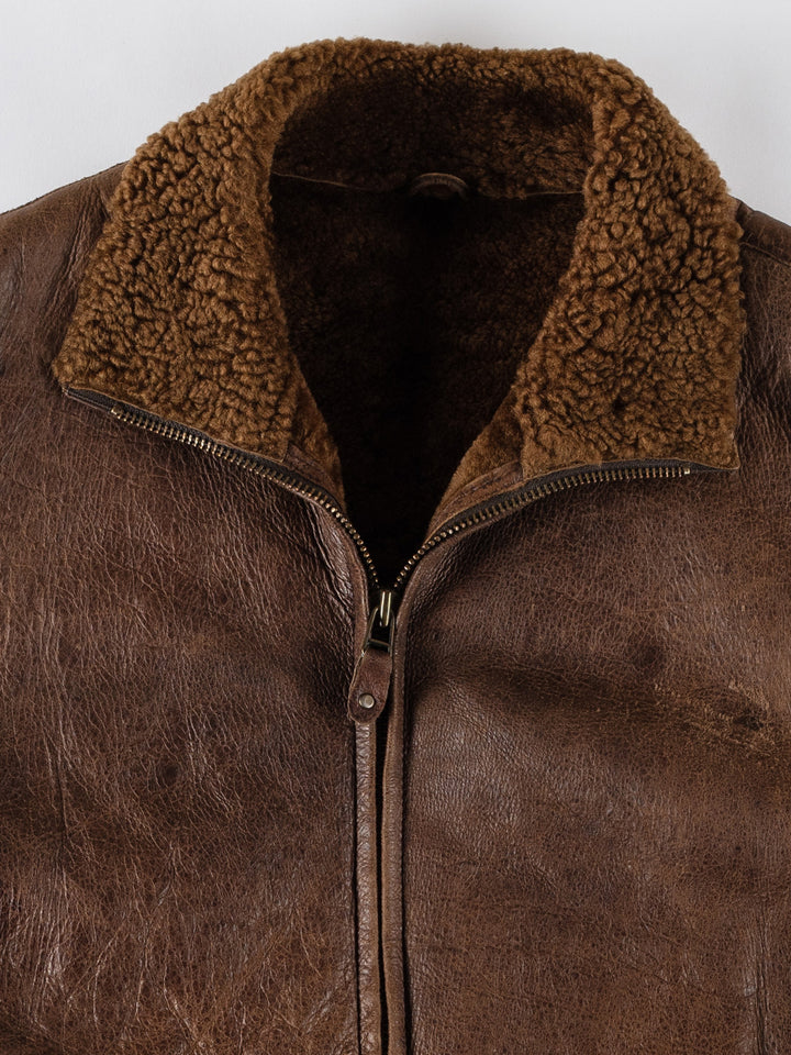 Vintage 80's Men Sheepskin Jacket in BrownVN638