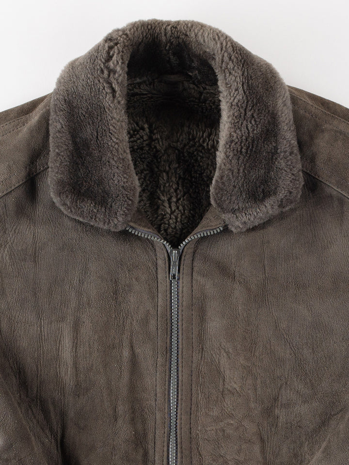 Vintage 90's Men Faux Sheepskin Jacket in GrayVN283