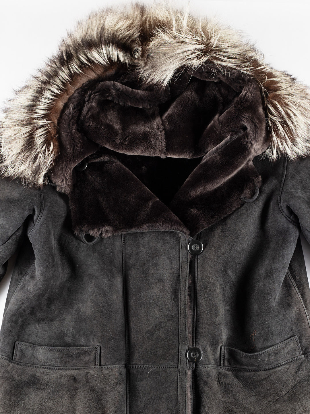 Vintage 80's Women Sheepskin Coat in GrayMN411