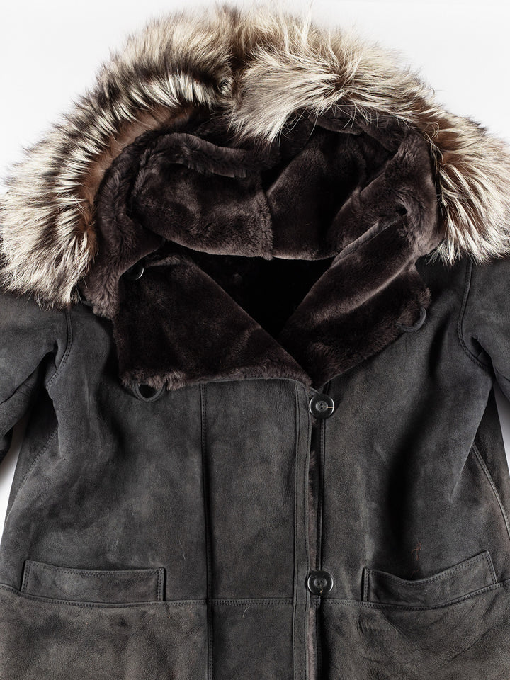 Vintage 80's Women Sheepskin Coat in GrayMN411