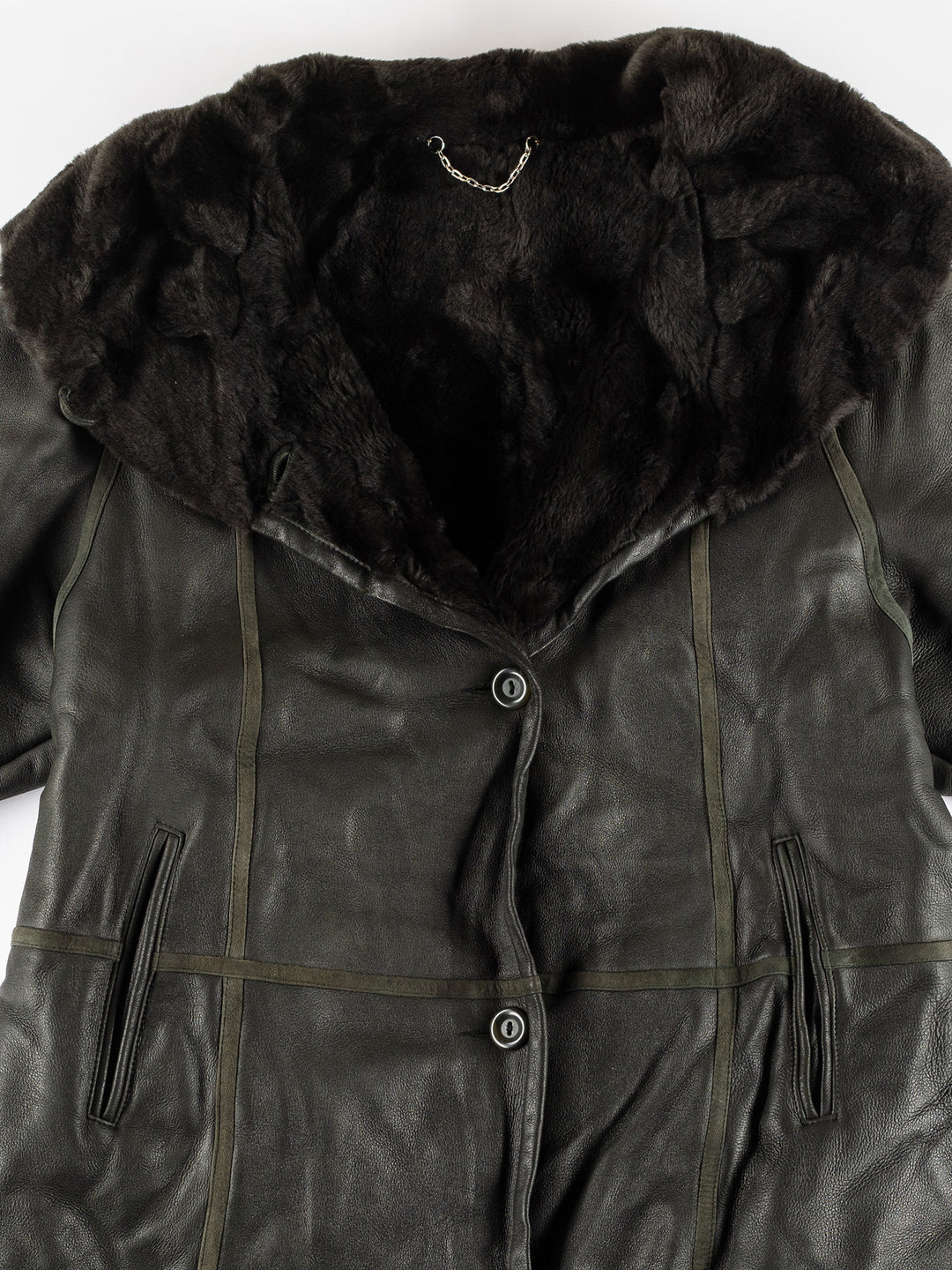 Vintage 80's Women Leather Coat in GreenMN389