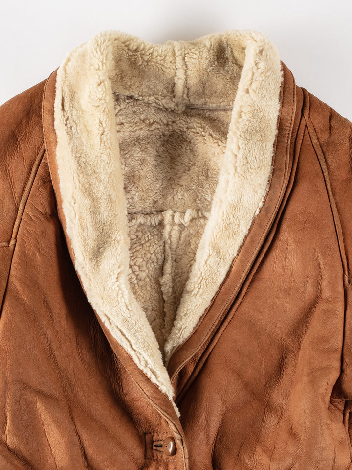 Vintage 80's Women Sheepskin Coat in BrownMN578