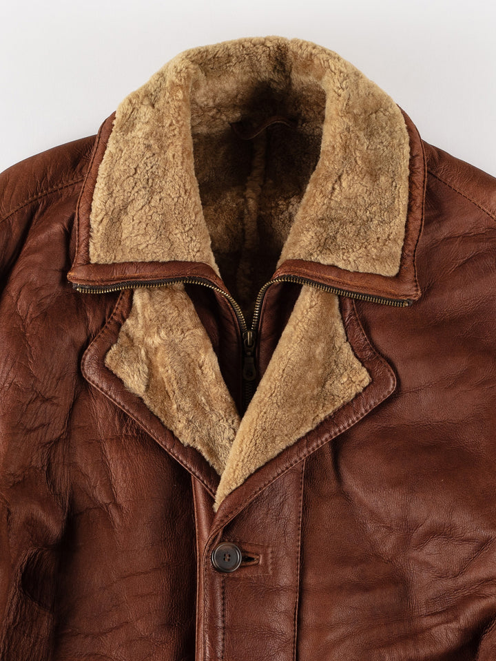 Vintage 80's Men Sheepskin Coat in BrownVN578