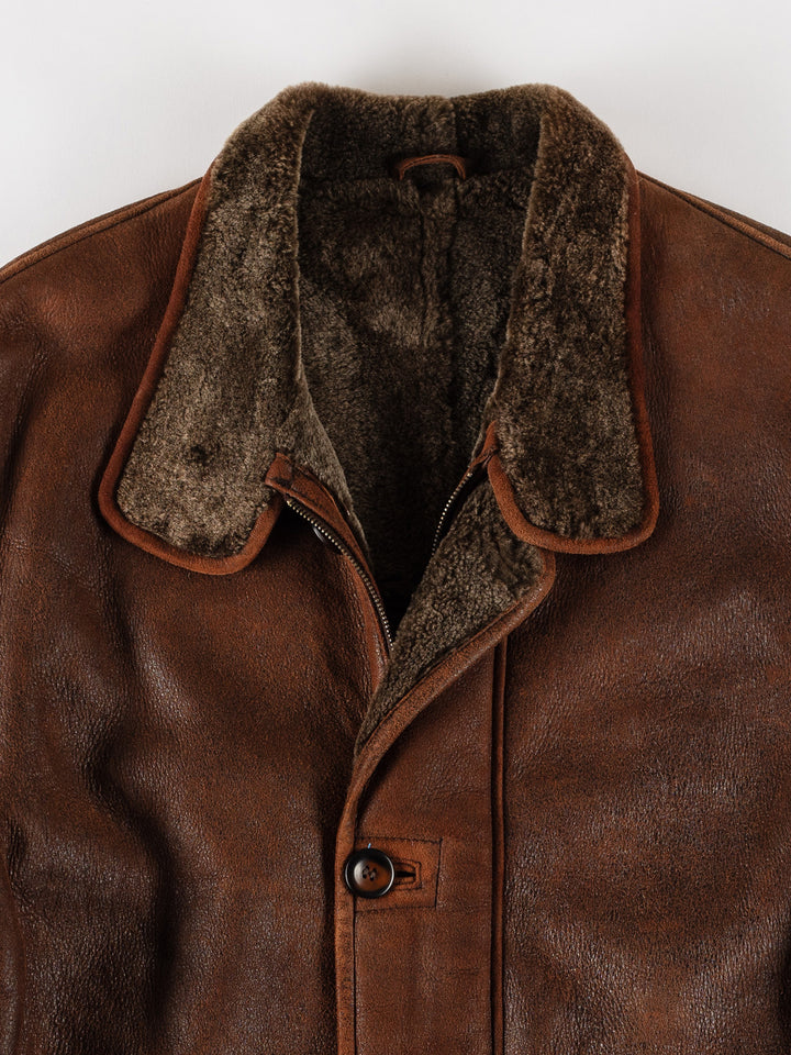 Vintage 80's Men Sheepskin Coat in BrownVN687