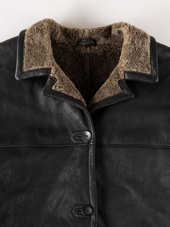 Vintage 80's Men Sheepskin Coat in BlackVN516