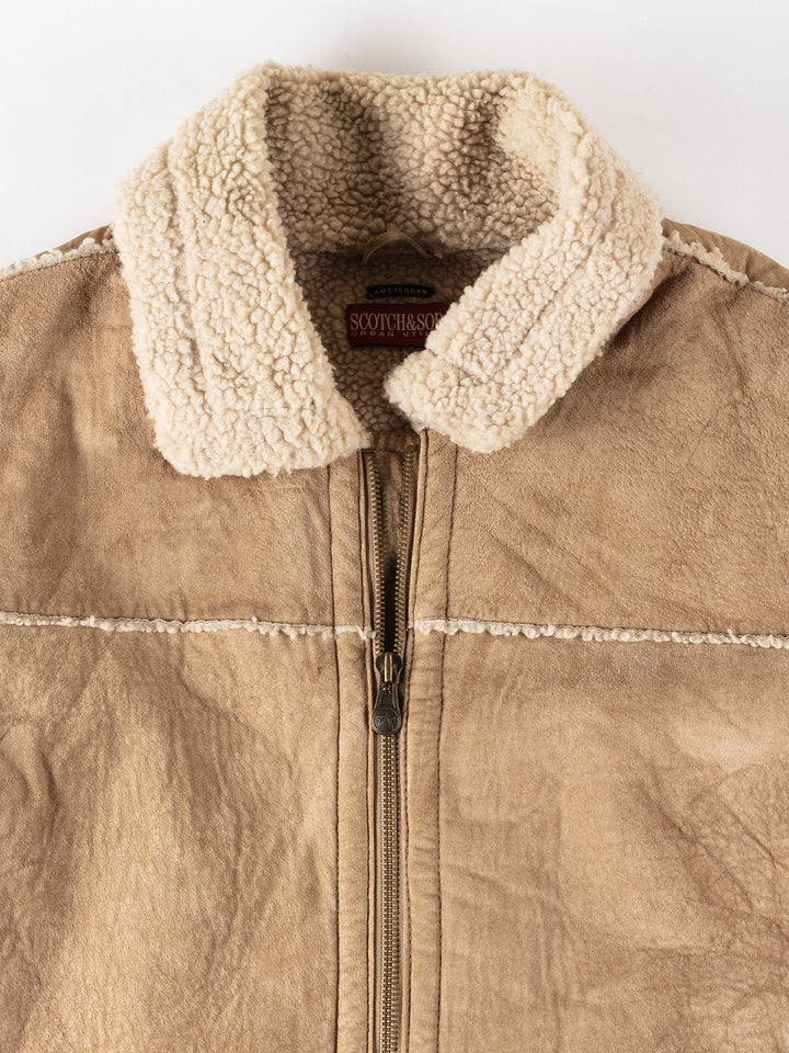 Vintage 90's Men Faux Sheepskin Coat in BeigeVN376