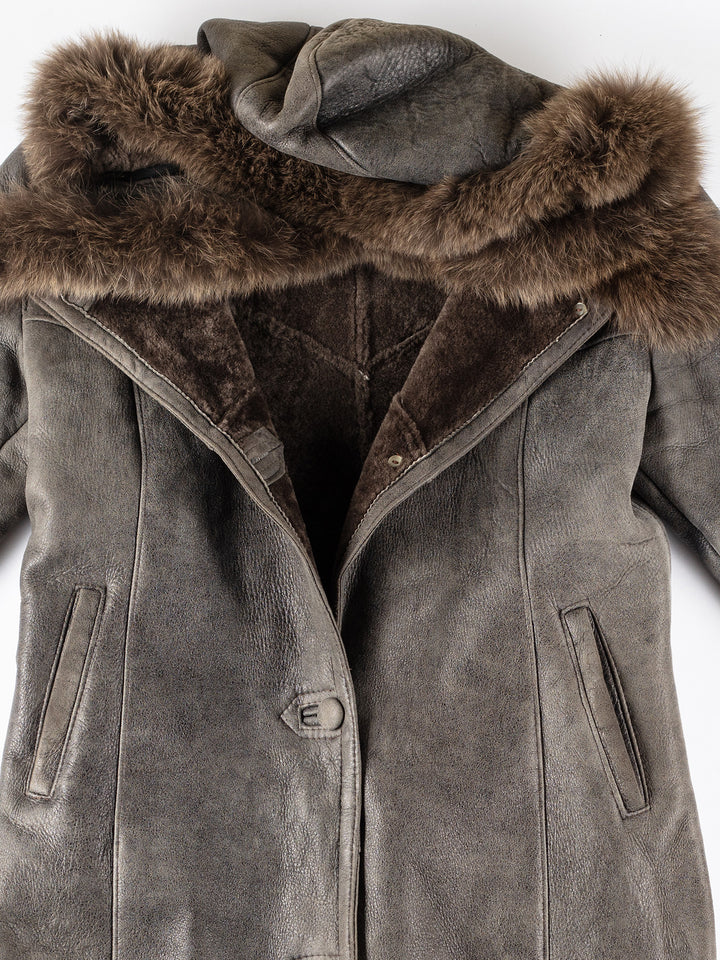 Vintage 70's Women Sheepskin Coat in GrayMN293