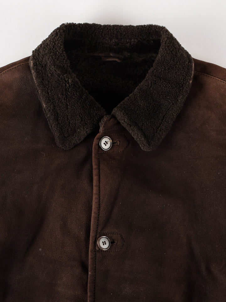 Vintage 80's Men Sheepskin Coat in BrownVN520