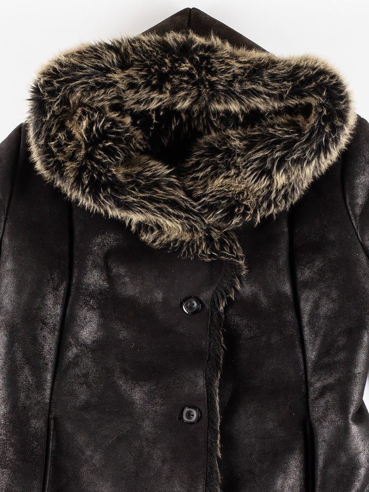 Vintage 70's Women Faux Sheepskin Coat in BlackMN408