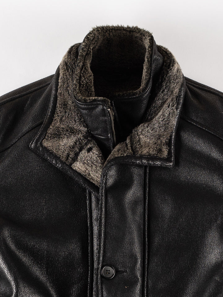 Vintage 80's Men Faux Sheepskin Coat in BlackVN405