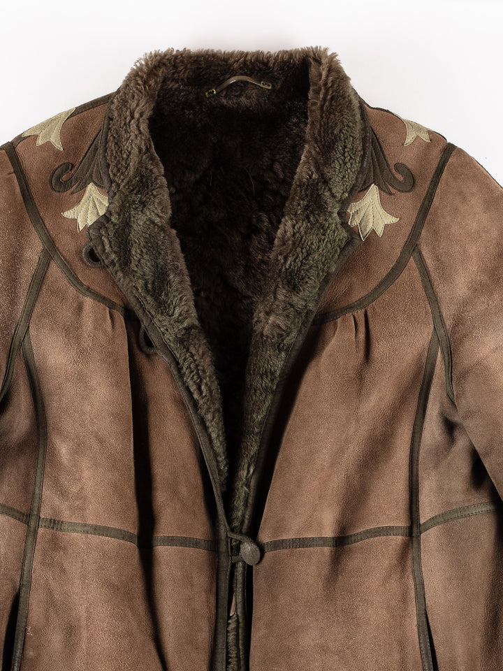 Vintage 80's Women Sheepskin Coat in KhakiMN336