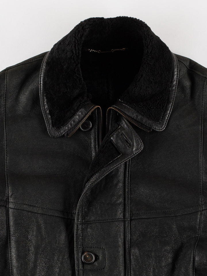 Vintage 80's Men Sheepskin Coat in BlackVN503