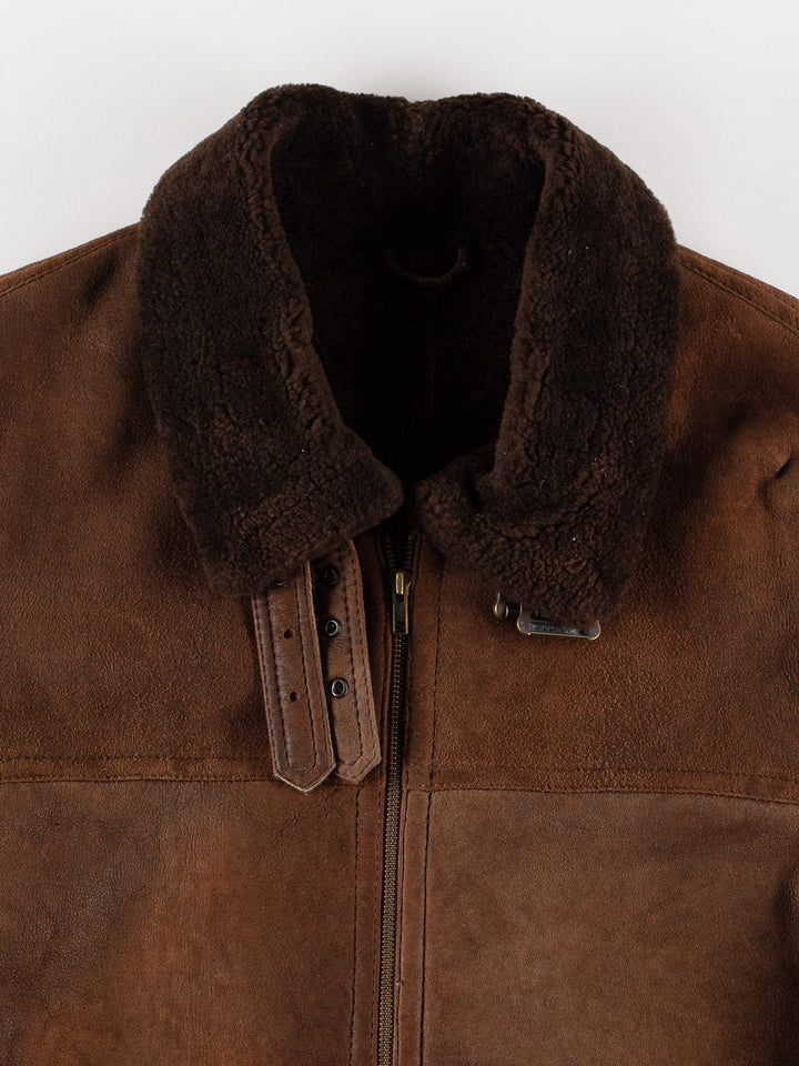 Vintage 80's Men Sheepskin Jacket in BrownVN495
