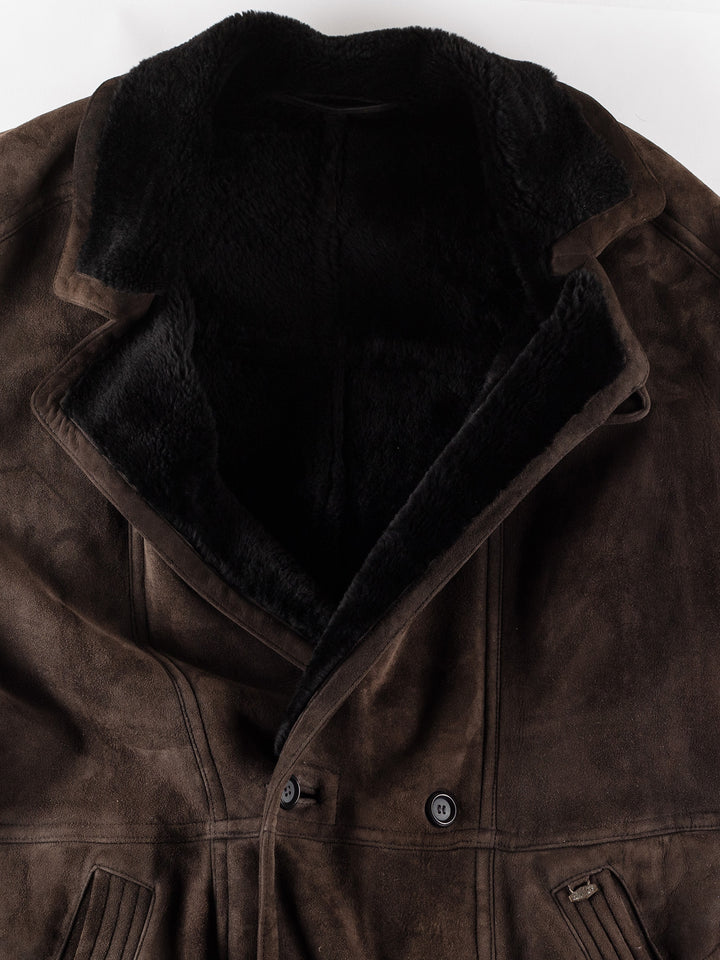 Vintage 80's Men Sheepskin Coat in BrownVN403