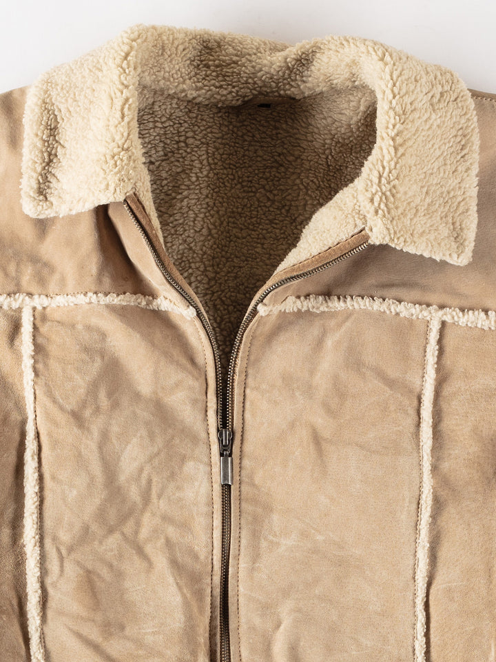 Vintage 90's Men Faux Sheepskin Jacket in BeigeVN379