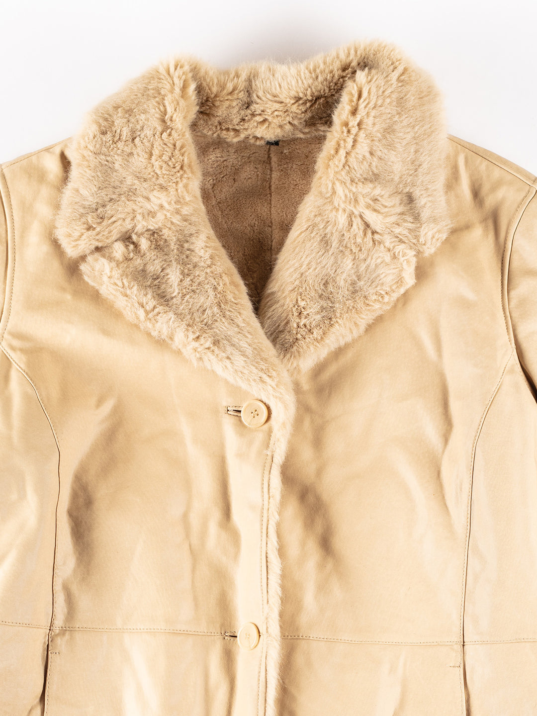 Vintage 70's Women Faux Sheepskin Coat in BeigeMN338