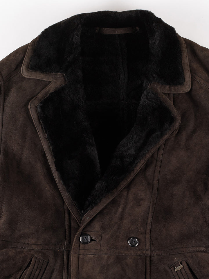 Vintage 80's Men Sheepskin Coat in BrownVN433