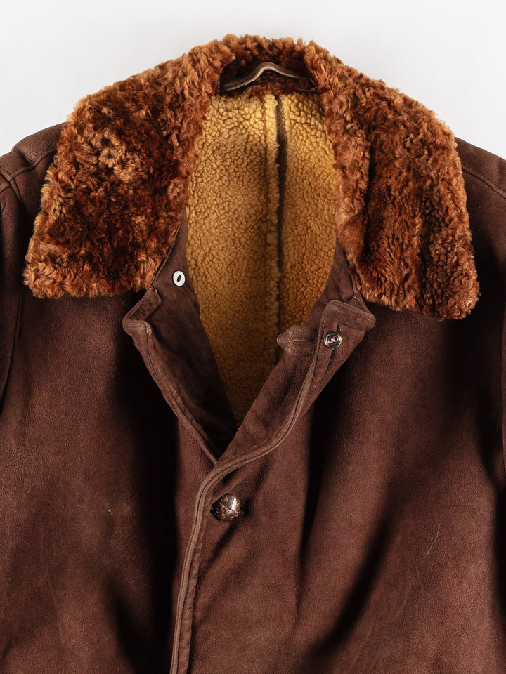 Vintage 80's Men Sheepskin Coat in BrownVN434