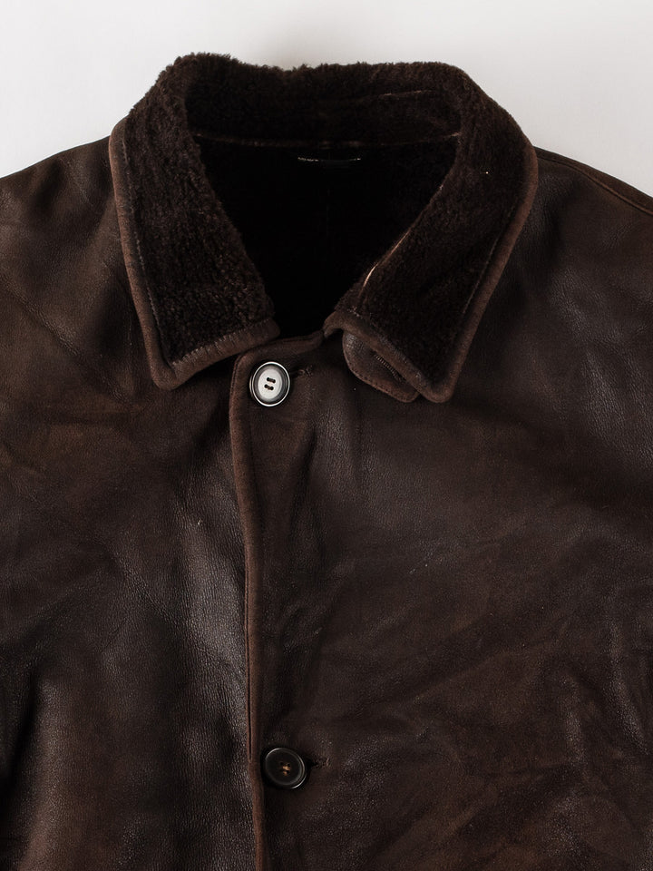 Vintage 80's Men Sheepskin Coat in BrownMN513