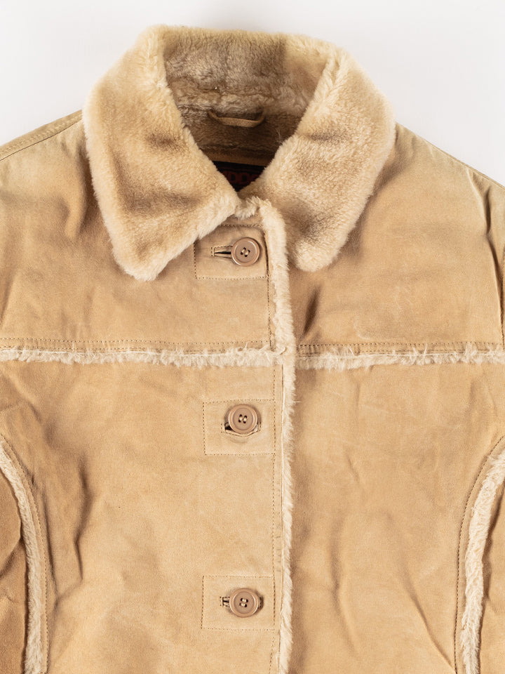 Vintage 80's Women Faux Sheepskin Jacket in BeigeMN650