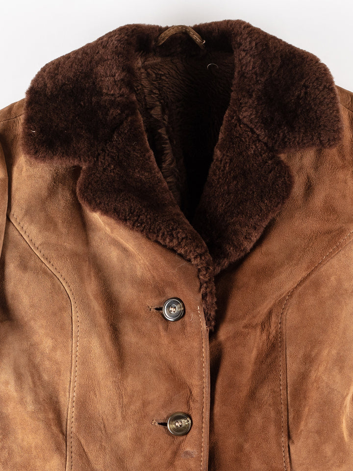 Vintage 70's Women Faux Sheepskin Coat in BrownMN335