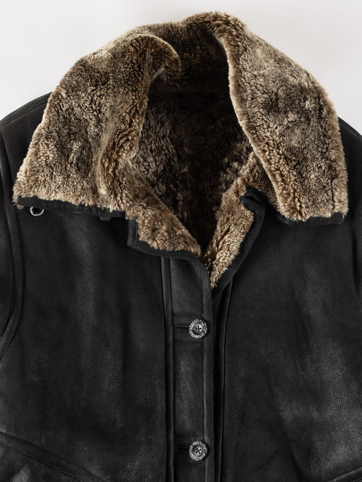 Vintage 80's Women Sheepskin Coat in BlackMN712