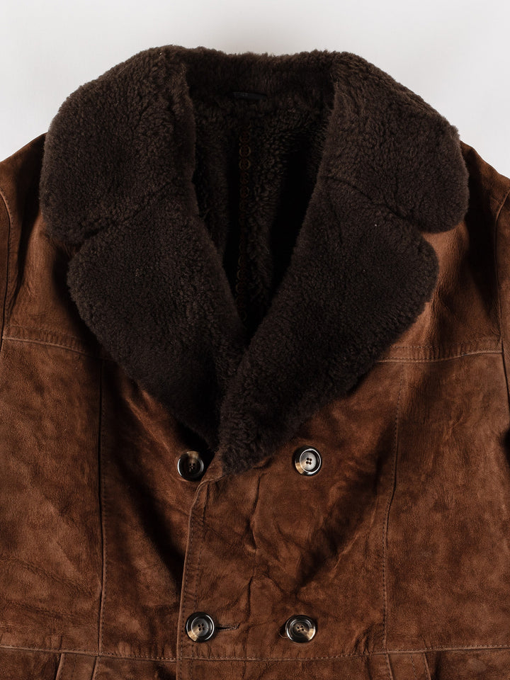 Vintage 70's Men Faux Sheepskin Coat in BrownVN601