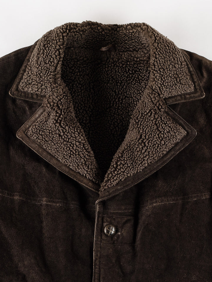 Vintage 80's Men Faux Sheepskin Coat in BrownVN644