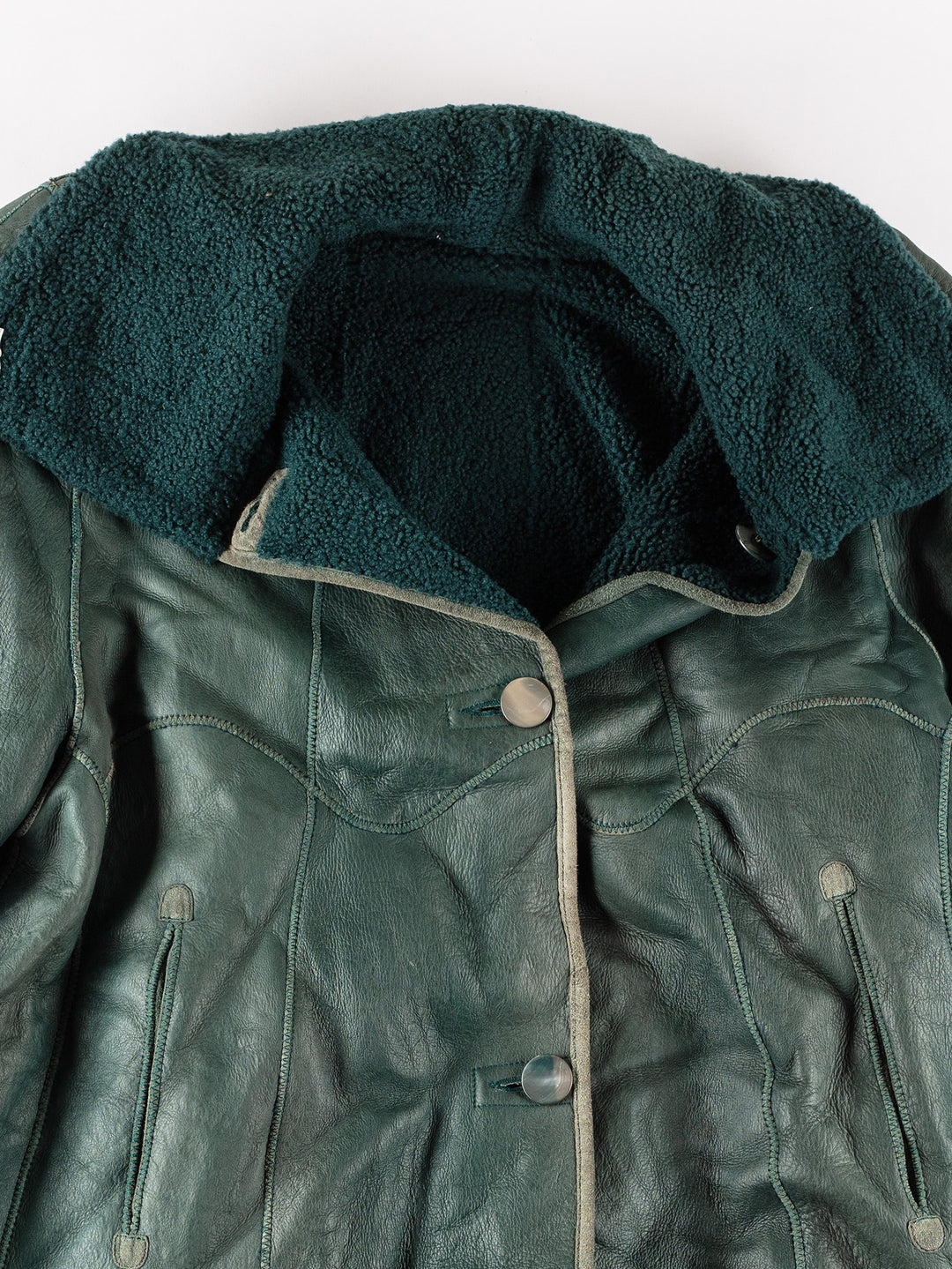Vintage 80's Women Sheepskin Coat in GreenMN467