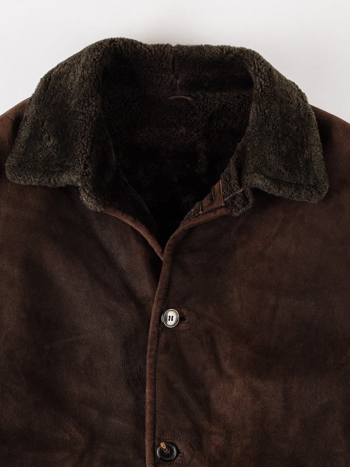 Vintage 80's Men Sheepskin Coat in BrownVN523