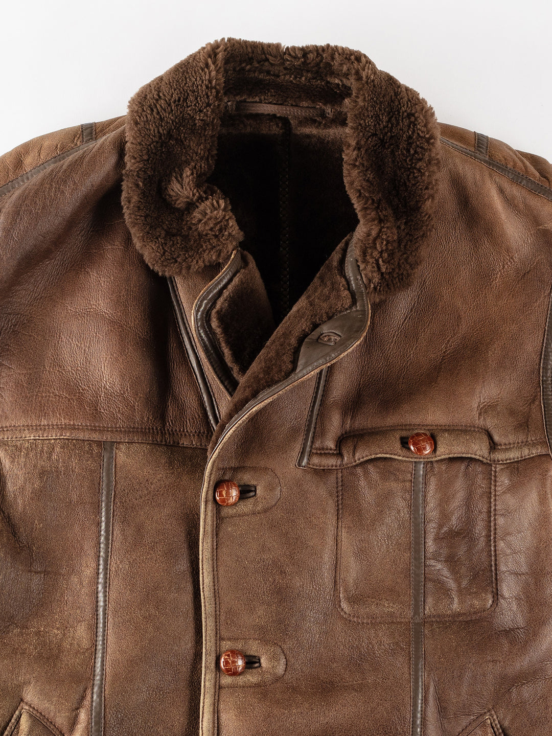 Vintage 80's Men Sheepskin Coat in BrownVN302
