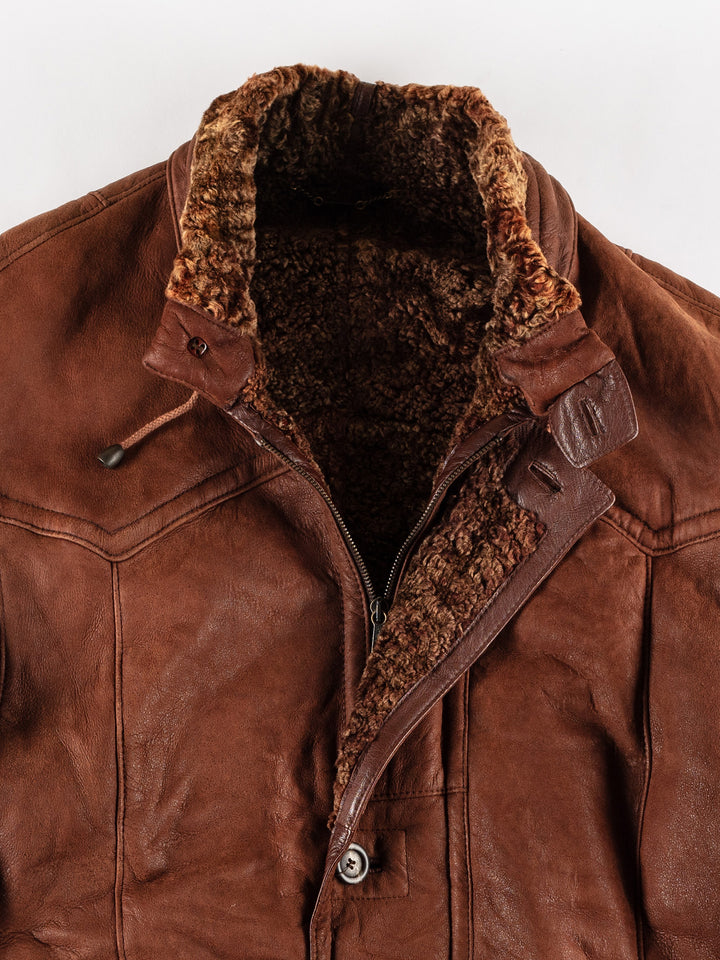 Vintage 80's Men Sheepskin Coat in BrownVN466
