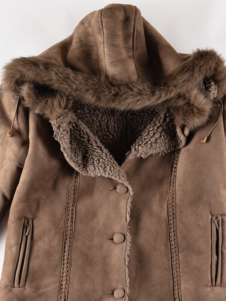 Vintage 70's Women Faux Sheepskin Coat in BrownMN688