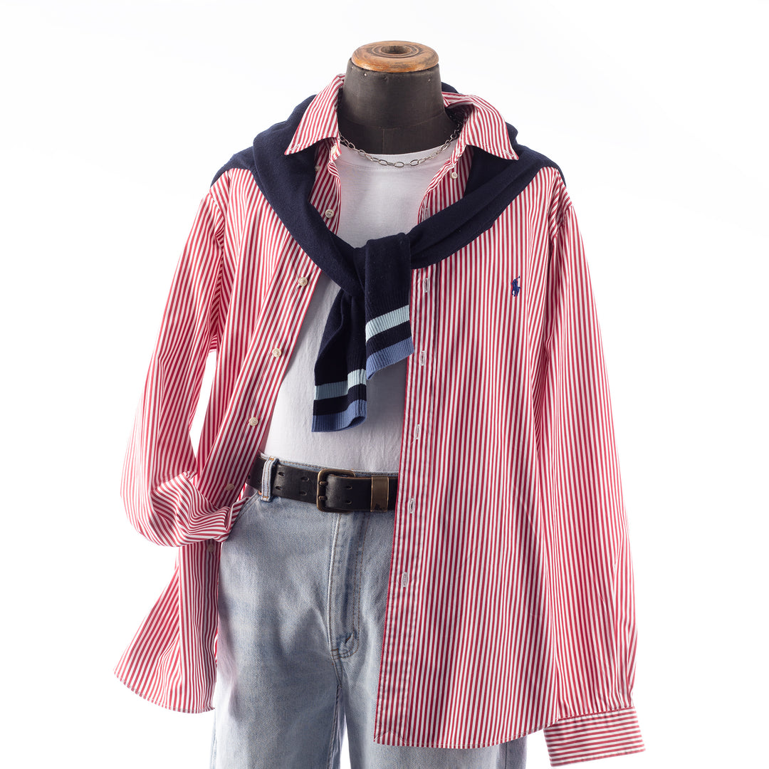 Vintage 90. gadu Vīriešu Ralph Lauren Sarkans Strīpains Krekls 