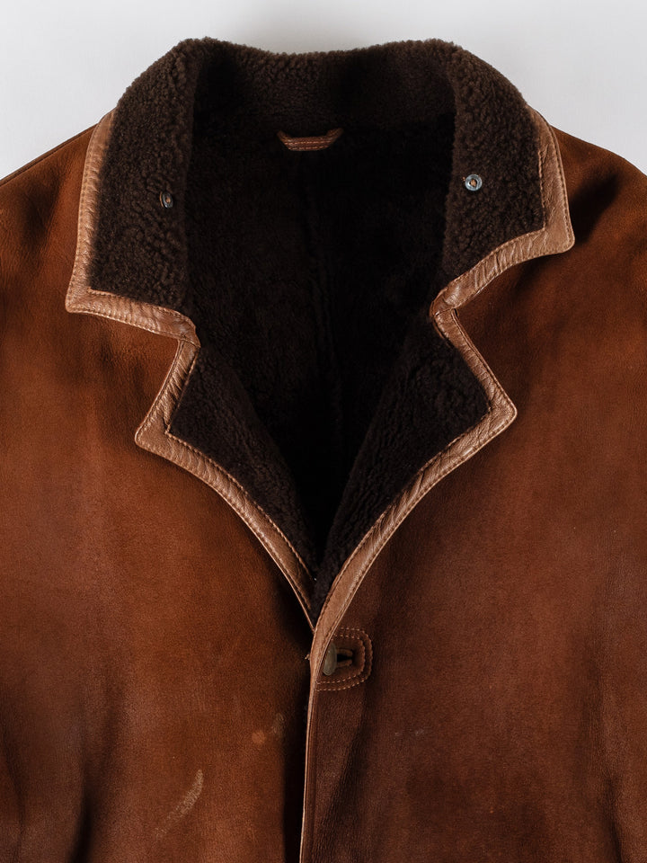 Vintage 80's Men Sheepskin Coat in BrownVN640
