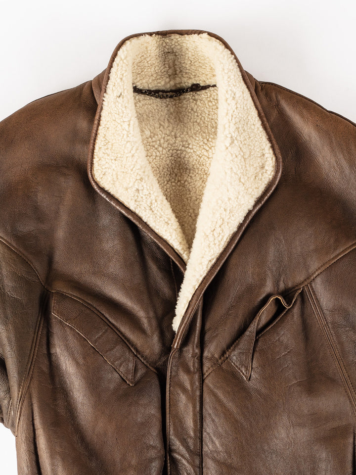 Vintage Women Sheepskin Coat in BrownMN274