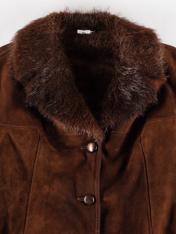 Vintage 80's Women Sheepskin Coat in BrownMN503