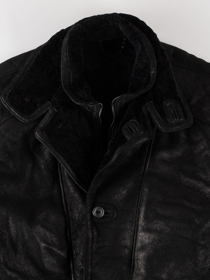 Vintage 80's Men Sheepskin Coat in BlackVN556