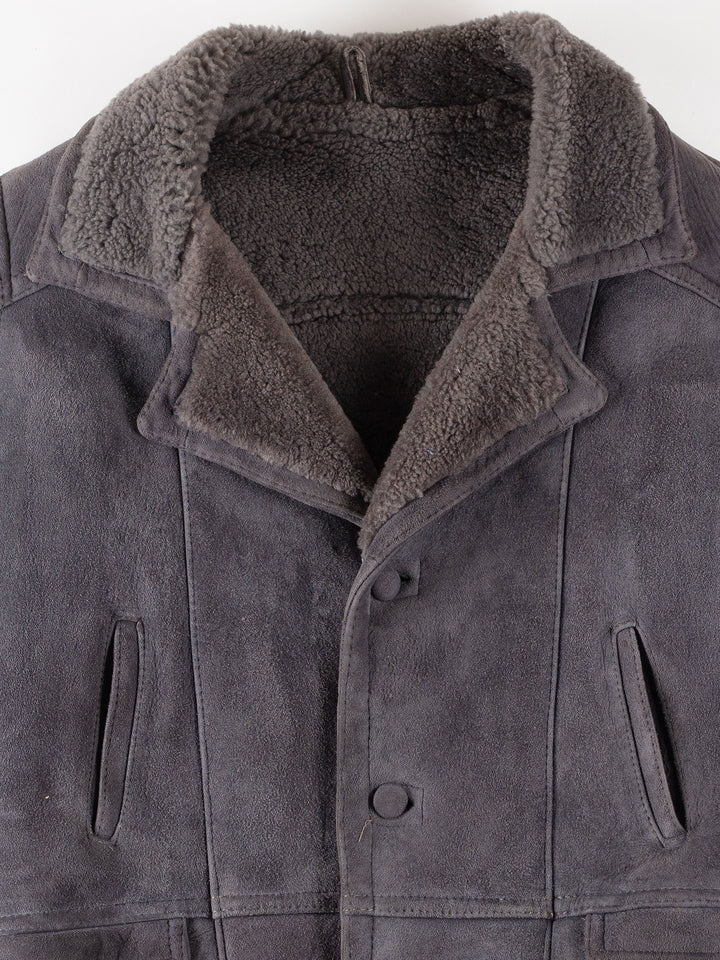 Vintage 80's Men Sheepskin Coat in GrayVN286