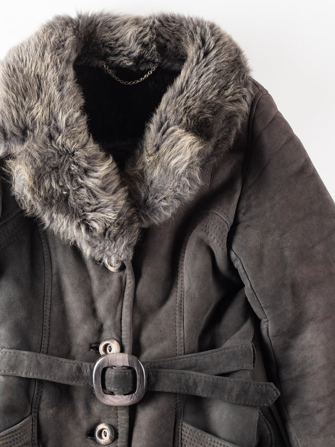 Vintage 70's Women Sheepskin Shearling Jacket in Gray