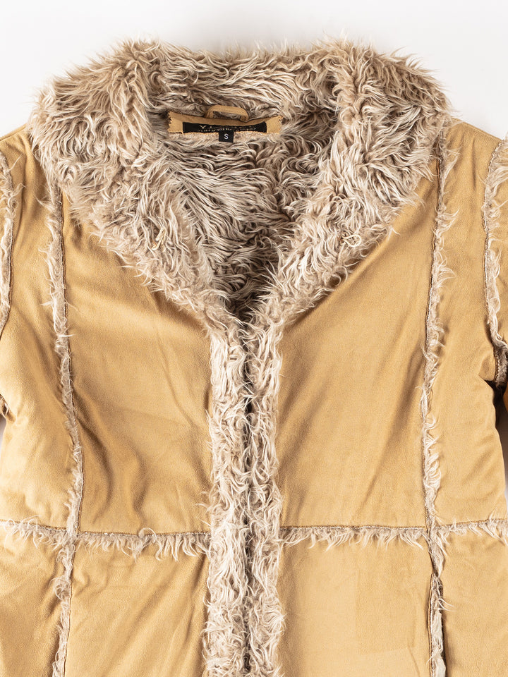 Vintage 80's Women Faux Sheepskin Coat in BeigeMN299