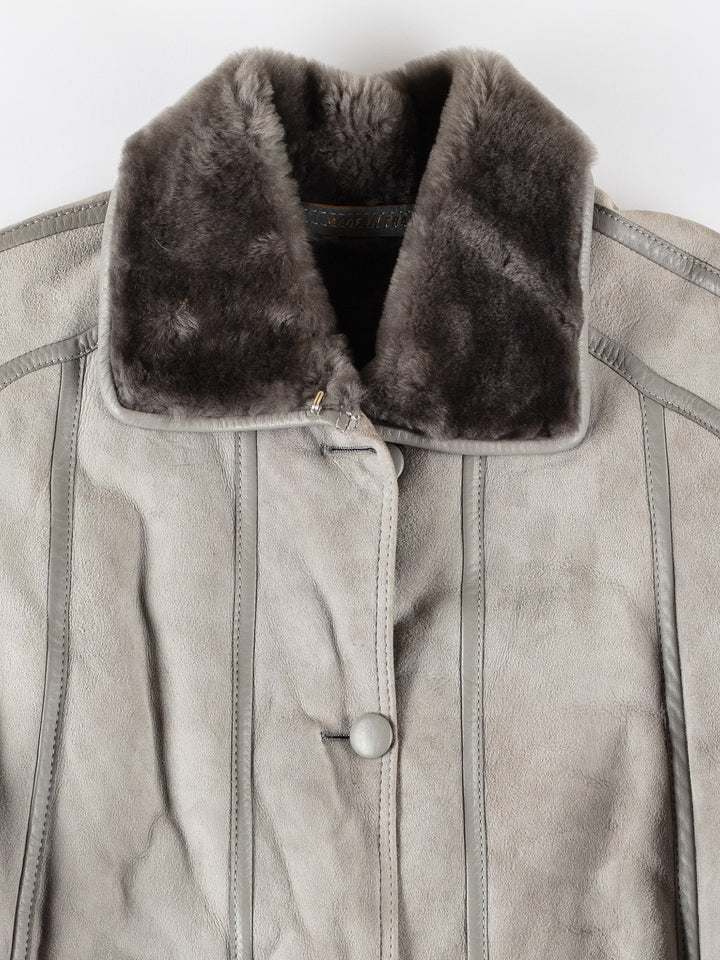 Vintage 80's Women Sheepskin Coat in GrayMN639
