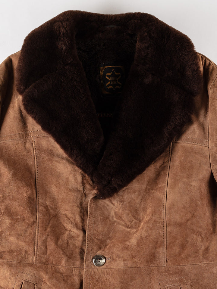 Vintage 80's Men Faux Sheepskin Coat in BrownVN528