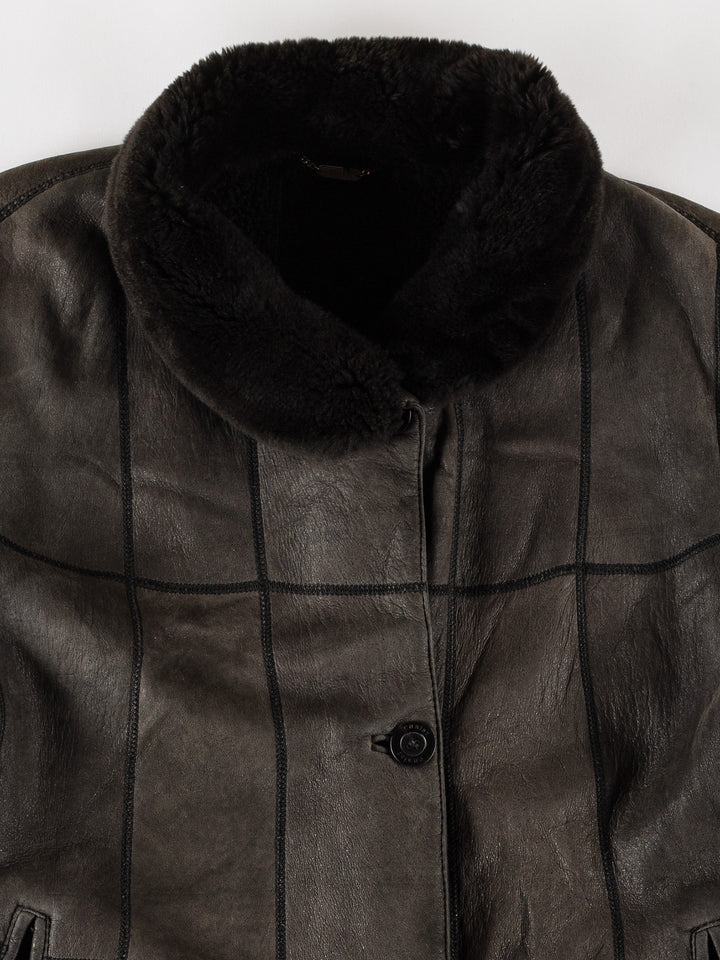 Vintage 80's Women Sheepskin Coat in GrayMN704