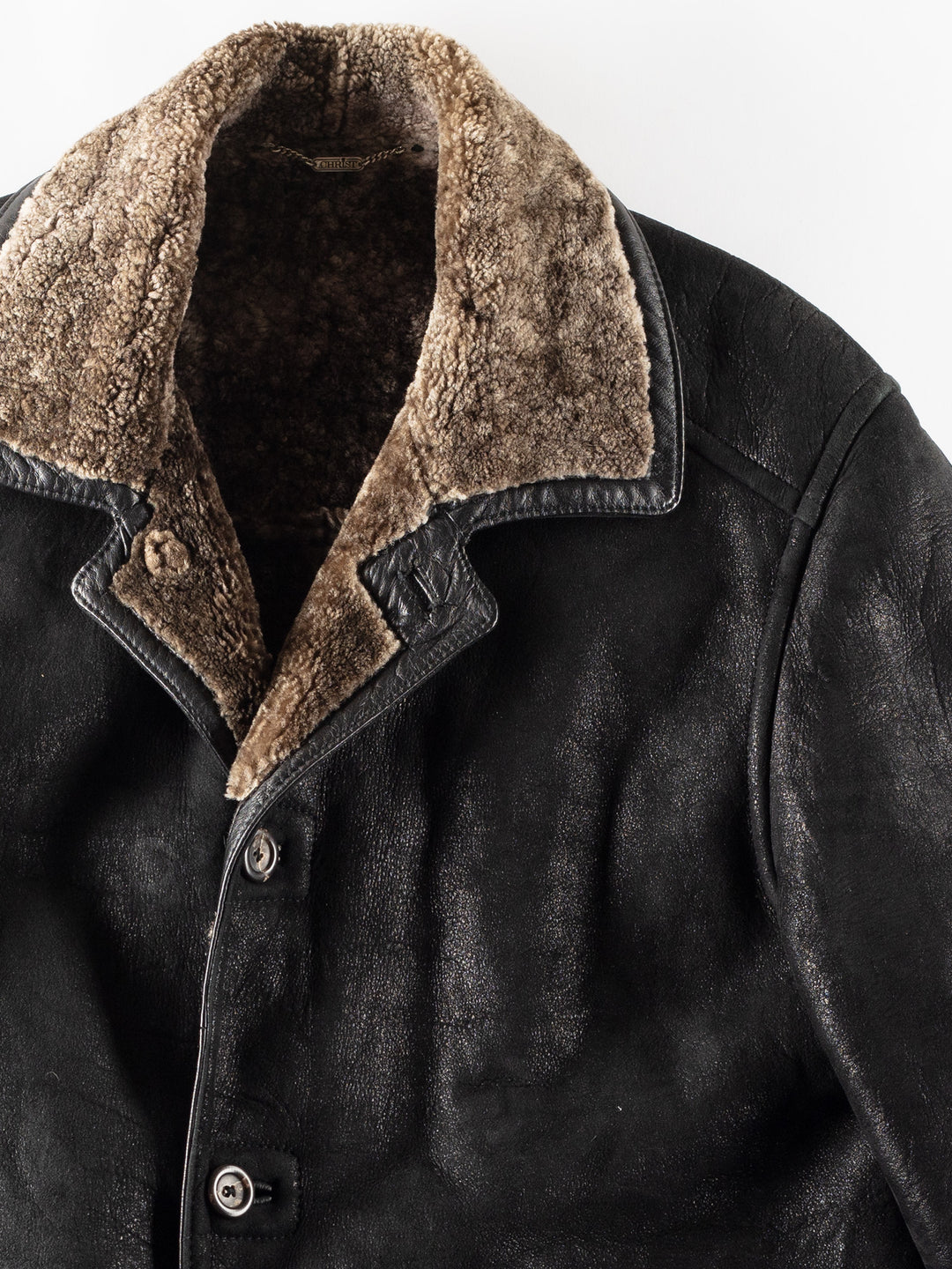 Vintage 80's Men Sheepskin Coat in Black