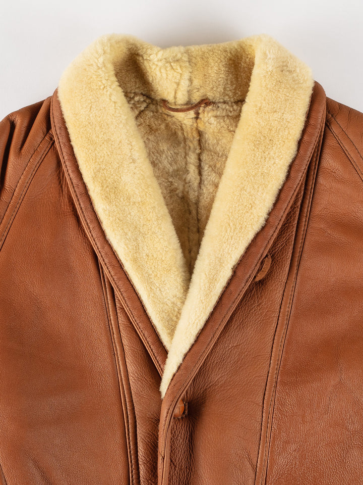 Vintage 80's Men Sheepskin Coat in BrownVN683