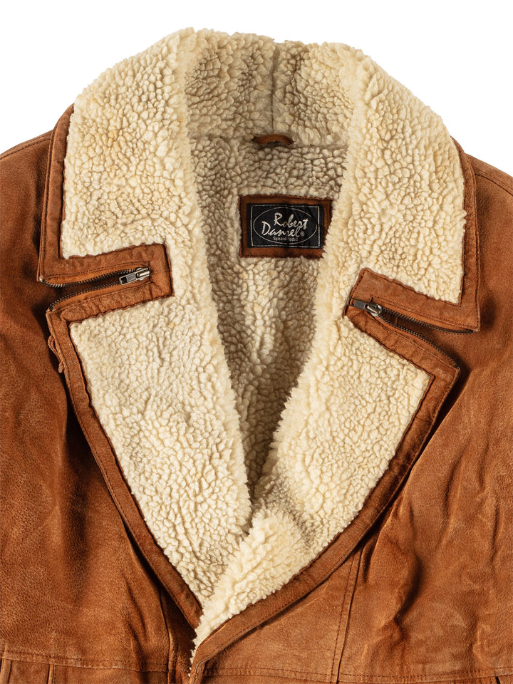 Vintage 90's Men Faux Sheepskin Coat in BrownVN581